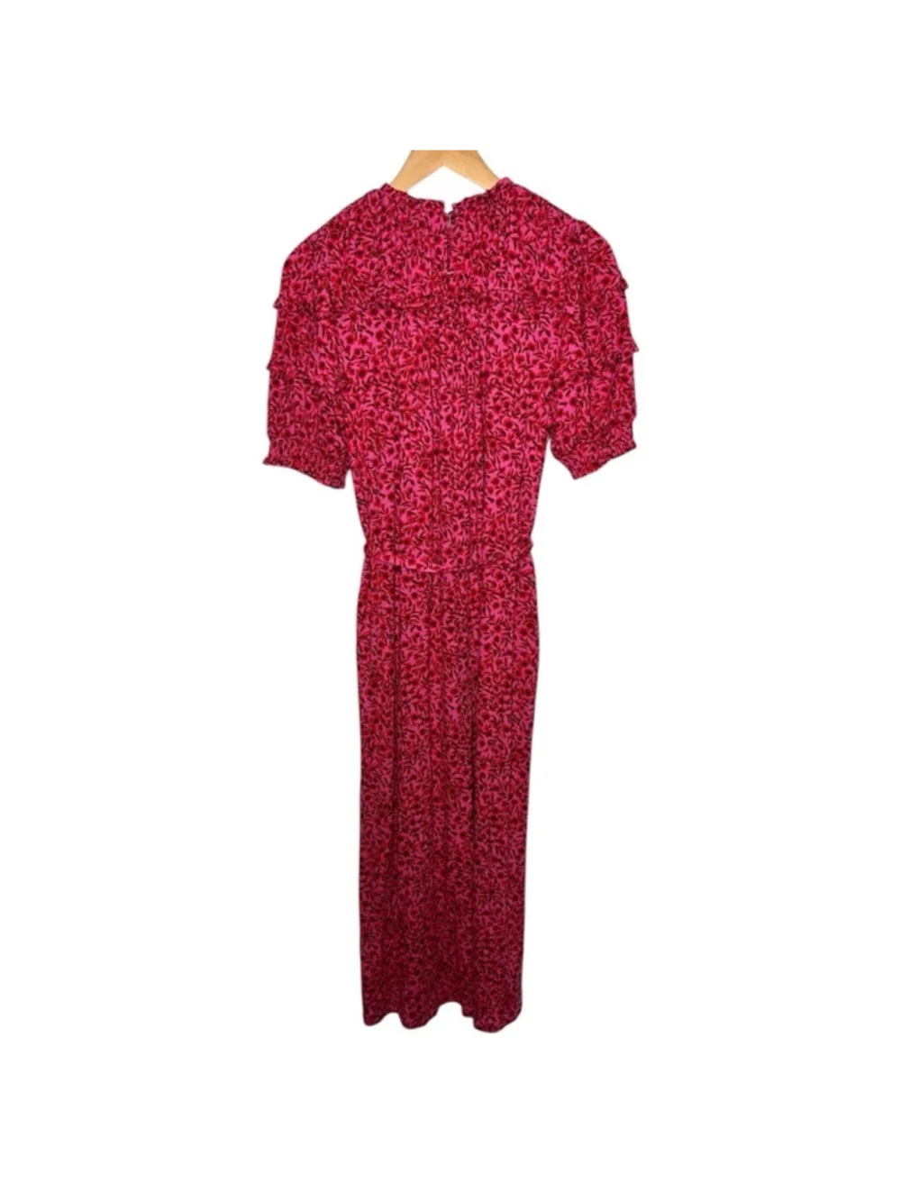 Boden Pink Red Yoke Detail Jersey Midi Dress in Gin Fizz Abstract Vine Size 8L - Picture 10 of 16